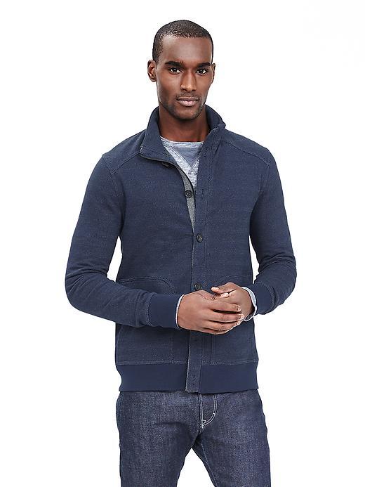 Banana Republic Mens Heathered Herringbone Jacket Size L Tall - Dark Blue Heather