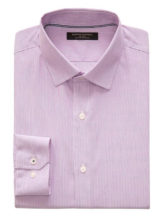 Banana Republic Mens Camden Standard-fit Non-iron Stretch Stripe Shirt Orchid Purple Size Xxs