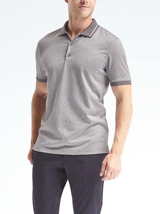 Banana Republic Mens Luxury Touch Birdseye Polo - Gray Texture