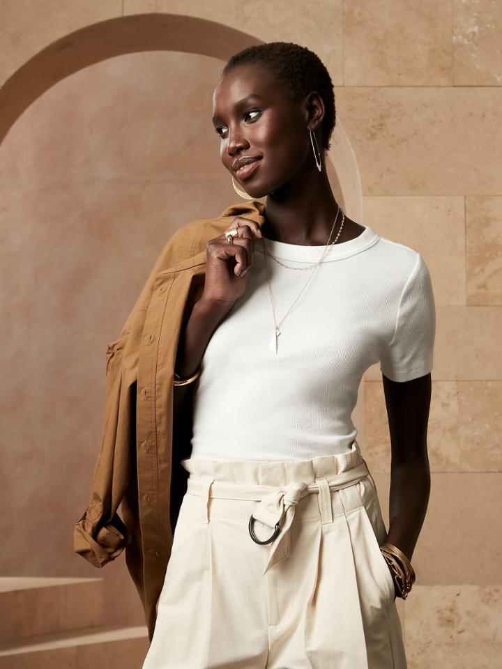 Petite Ribbed Shrunken T-shirt