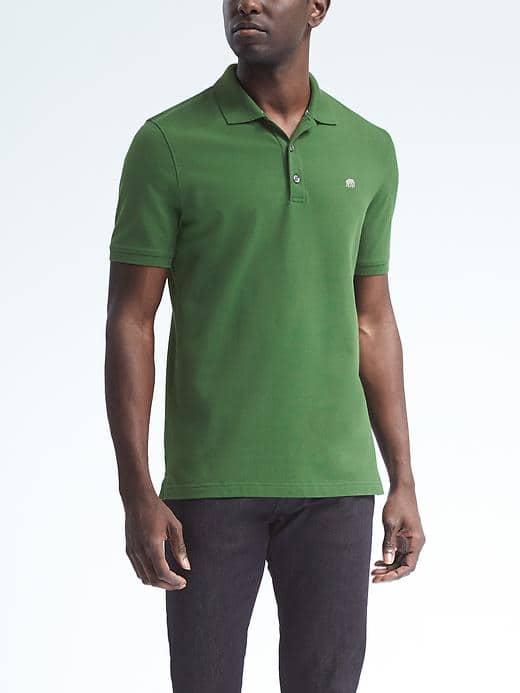 Banana Republic Mens Solid Pique Polo - Grass Green