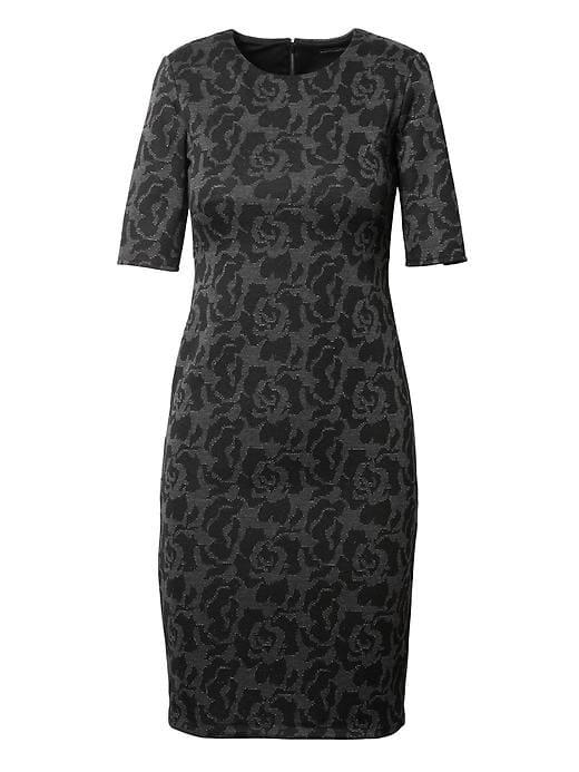 Banana Republic Womens Metallic Floral Midi Sheath Dress - Black