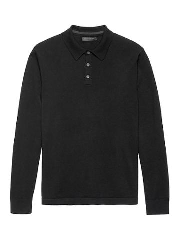 Banana Republic Mens Extra-fine Italian Merino Wool Sweater Polo Shirt Black Size L