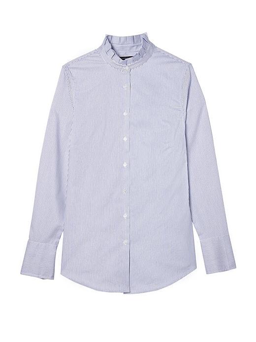 Banana Republic Womens Riley Tailored-fit Stripe Ruffle-collar Shirt Blue Stripe Size 16