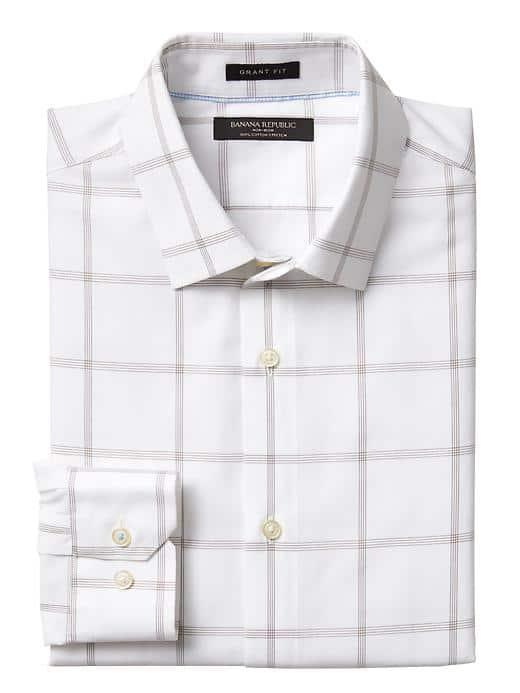 Banana Republic Mens Grant Fit Non Iron Stretch Grid Shirt - Bark Brown Global