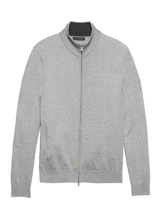 Banana Republic Mens Premium Cotton Cashmere Full-zip Sweater Jacket Light Gray Size Xl