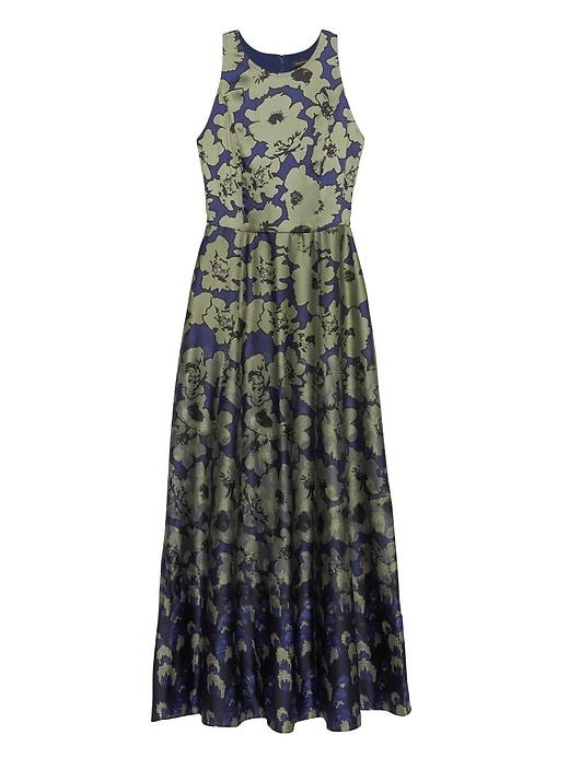 Banana Republic Womens Floral Contrast Stitch Maxi Dress Blue & Green Floral Size 2