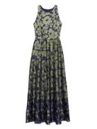 Banana Republic Womens Floral Contrast Stitch Maxi Dress Blue & Green Floral Size 2