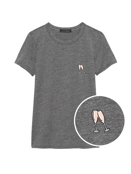 Banana Republic Womens Supima Cotton Cheers Graphic T-shirt Dark Charcoal Gray Size S