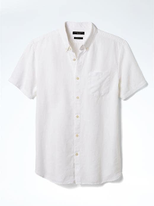 Banana Republic Mens Camden Standard-fit Short-sleeve Linen Shirt With Pocket White Size L