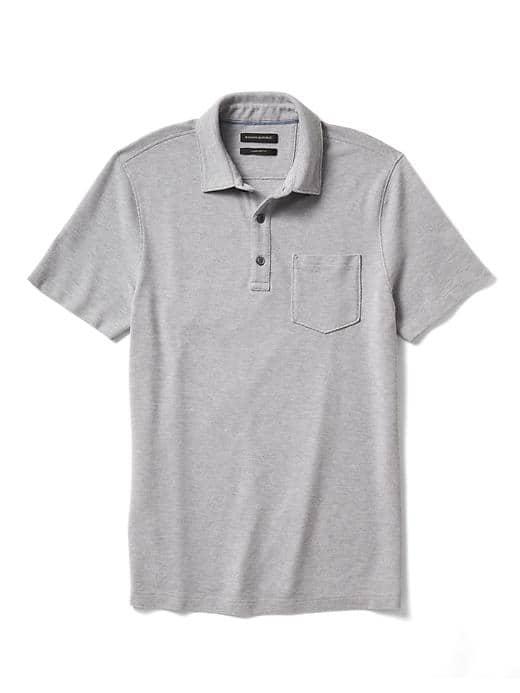 Banana Republic Mens Solid Pique Polo - Gray Texture
