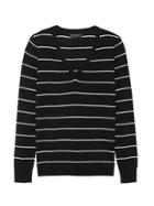 Banana Republic Womens Machine-washable Merino Wool Stripe V-neck Sweater Black & Damask White Size S