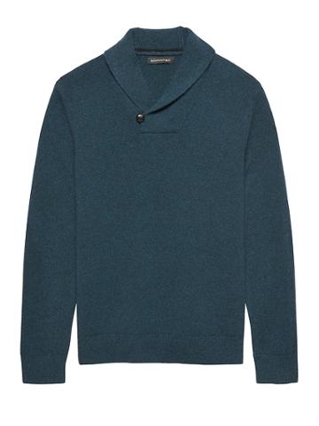 Banana Republic Mens Extra-fine Italian Merino Woolshawl-collar Sweater Loch Green Size Xs