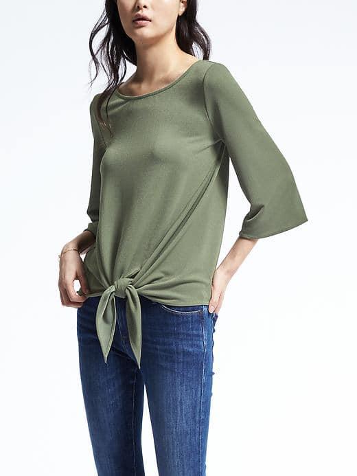 Banana Republic Womens Tie Front Crepe Top - Olive