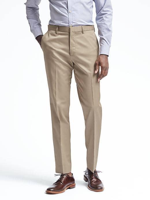 Banana Republic Mens Standard Fit Non Iron Solid Pant - Graham Cracker