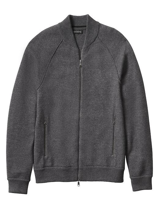 Banana Republic Mens Italian Merino Wool Bomber - Heather Charcoal