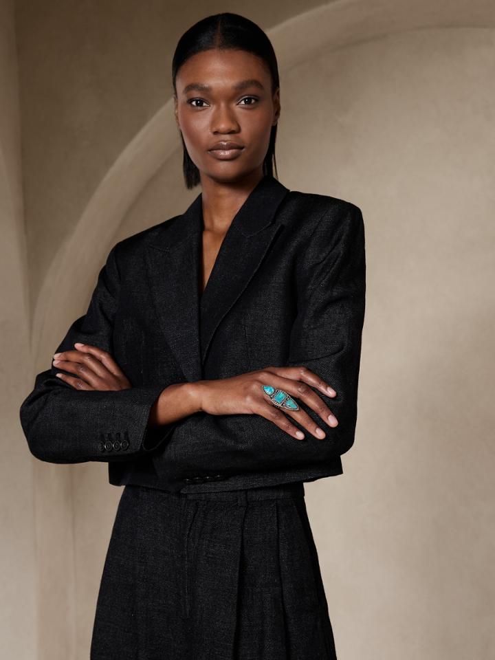 Loretta Wool-linen Cropped Blazer