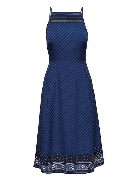 Banana Republic Womens Mixed-print Strappy Fit-and-flare Dress Bold Blue Stripe Size 14