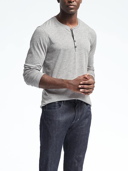 Banana Republic Mens Vintage Henley - Gray Texture