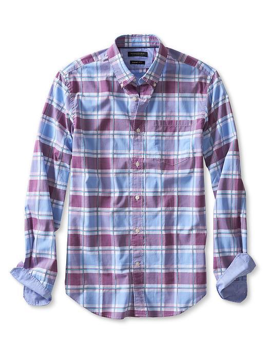 Banana Republic Mens Grant Fit Custom Wash Check Shirt Size L Tall - Purple Flower