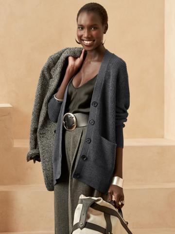 Oversized Merino-blend Cardigan Sweater