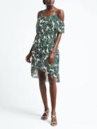 Banana Republic Womens Limited Edition Print Cold Shoulder Flounce Dress - Botanical Green