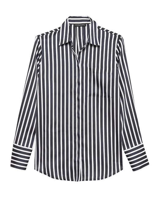 Banana Republic Womens Dillon Classic-fit Stripe Shirt Navy Size Xl