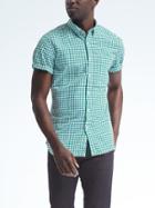 Banana Republic Mens Camden Fit Custom Wash Gingham Short Sleeve Shirt - Deep Blue