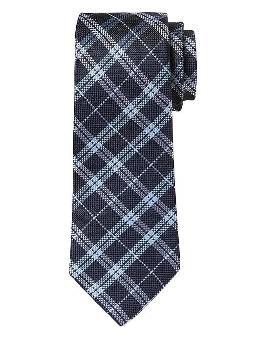Banana Republic Mens Double Plaid Silk Nanotex Tie Navy Size One Size