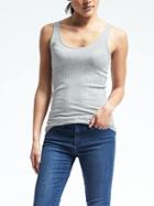 Banana Republic Womens Essential Ribbed Solid Tank - Heather Gray