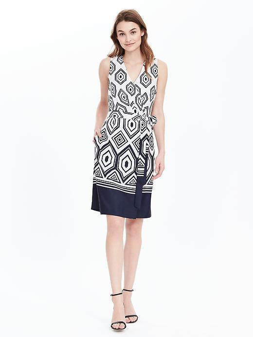Banana Republic Womens Geo Sleeveless Wrap Dress Size 0 - Preppy Navy