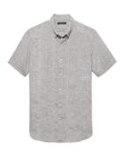 Banana Republic Mens Camden Standard-fit Stitched Linen Shirt Chrome Gray Size M