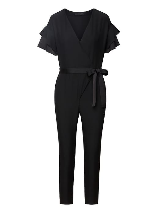 Banana Republic Womens Petite Flutter-sleeve Jumpsuit Black Size 2