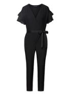 Banana Republic Womens Petite Flutter-sleeve Jumpsuit Black Size 2