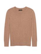 Banana Republic Womens Petite Italian Merino-blend Crew-neck Sweater Camel Size L
