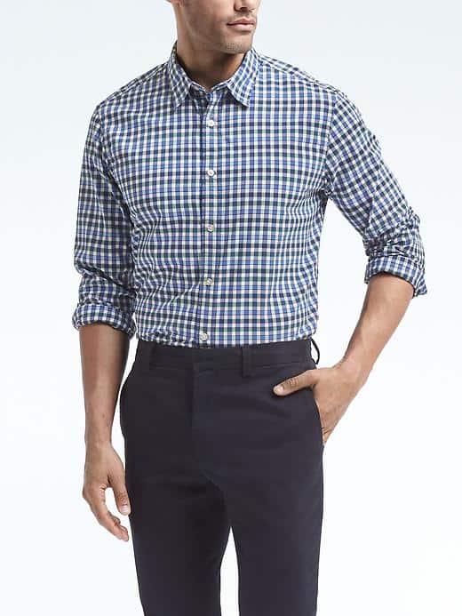 Banana Republic Camden Fit Custom Wash Check Shirt - Montego Bay Blue