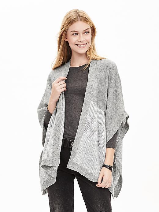 Banana Republic Womens Birdseye Sweater Poncho Size M/l - Gray