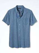 Banana Republic Mens Camden Fit Custom Wash Denim Short Sleeve Shirt - Medium Blue