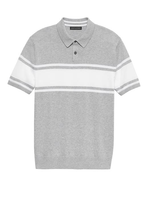 Banana Republic Mens Supima Cotton Stripe Sweater Polo Shirt Asphalt Size L