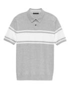 Banana Republic Mens Supima Cotton Stripe Sweater Polo Shirt Asphalt Size L