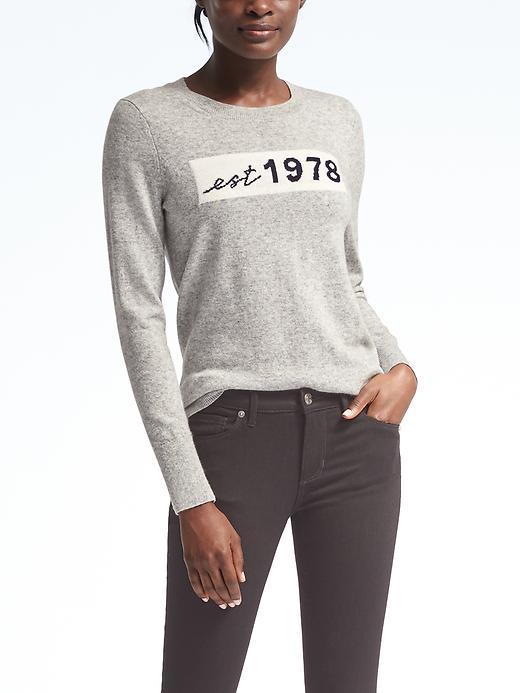 Banana Republic Italian Cashmere Blend 1978 Graphic Pullover - Light Gray Heather