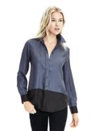 Banana Republic Womens Heritage Dillon Fit Ombre Print Silk Blouse - Dusty Blue