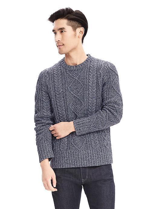 Banana Republic Mens Cable Knit Crew Pullover Size L Tall - Pitch Blue