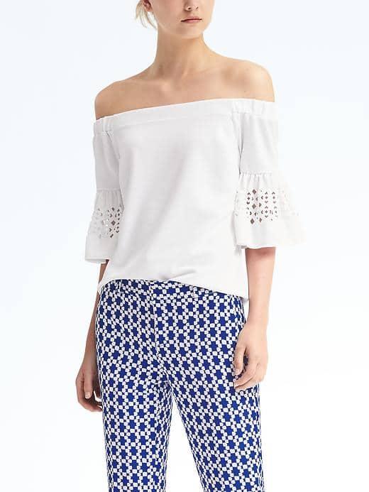 Banana Republic Womens Lasercut Crepe Off Shoulder Top - White