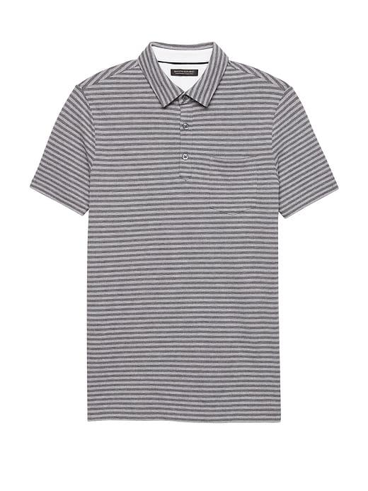 Banana Republic Mens Don';t-sweat-it Stripe Polo Shirt Heather Gray Size Xxs
