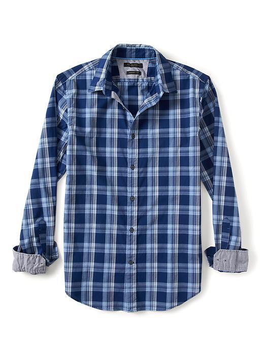 Banana Republic Mens Grant Fit Custom Wash Multi Check Shirt Size L Tall - Mythic Blue