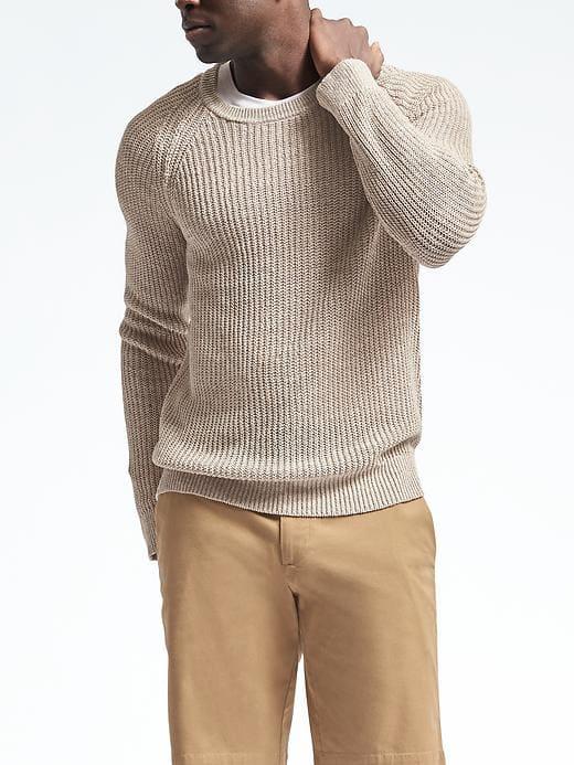 Banana Republic Mens Ribbed Linen Crew Pullover - Millstone