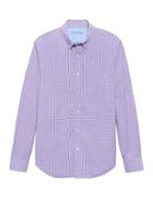 Banana Republic Mens Camden Standard-fit Luxe Poplin Check Shirt Violet Size Xxs