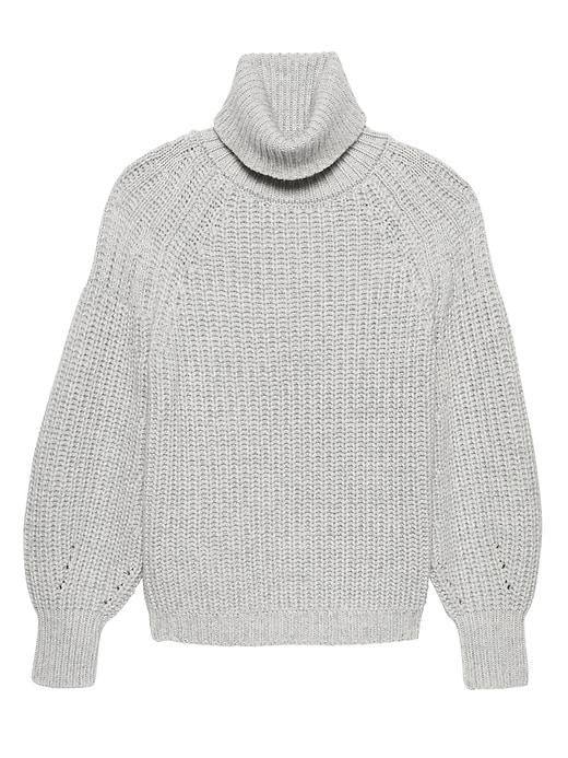 Banana Republic Womens Cashmere Chunky Ribbed Turtleneck Sweater Light Gray Size S
