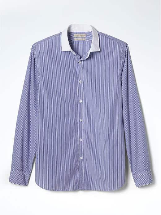 Banana Republic Mens Heritage Grant Fit Micro Stripe Shirt - Neon Cobalt